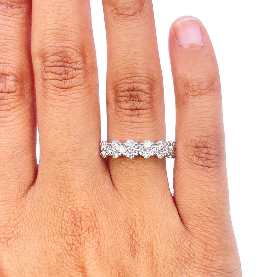 18ct White Gold Natural Diamond Cluster Half Eternity Band Claw Set 0.99ct