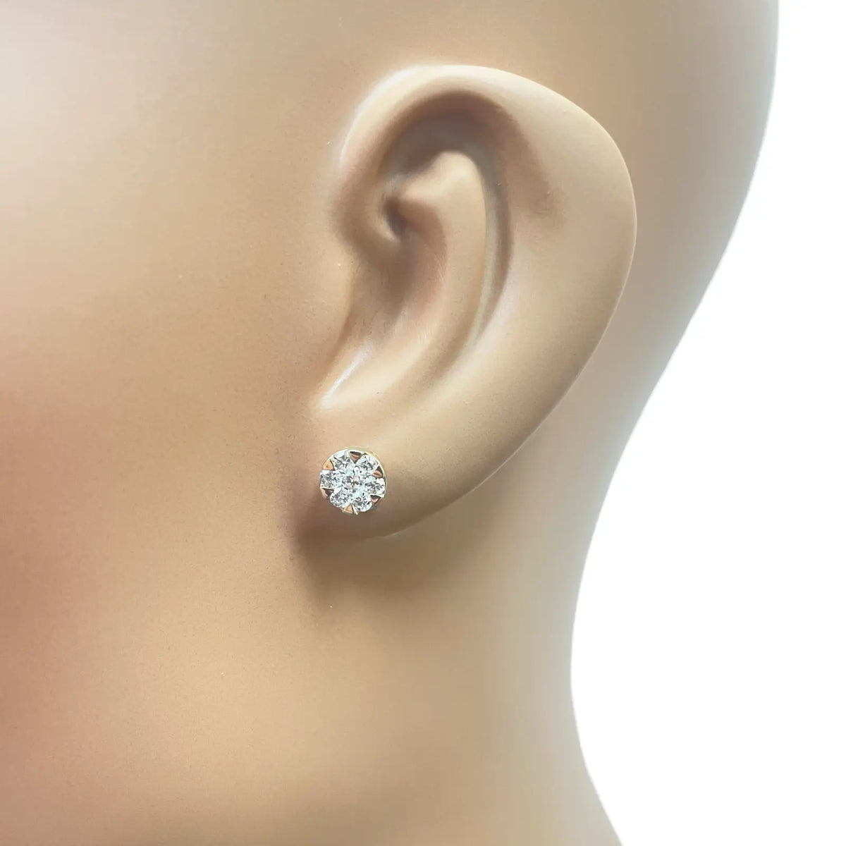 14ct Yellow Gold Natural Diamond Round Cluster Stud Earrings 0.62ct