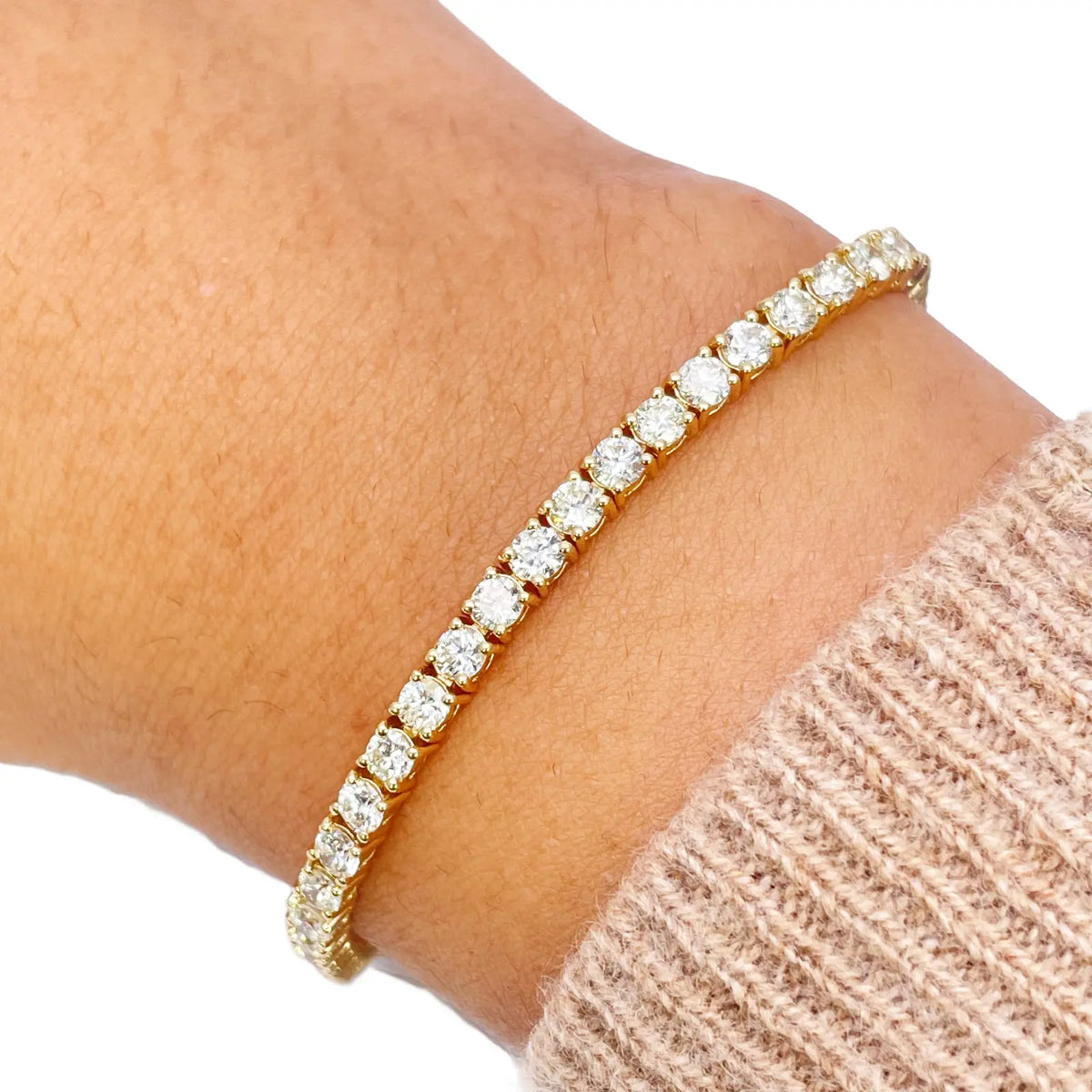 14ct Yellow Gold Natural Diamond Tennis Bracelet 4-claw 5.59cts 7 Inches 3.4mm Width Diamond Bracelets