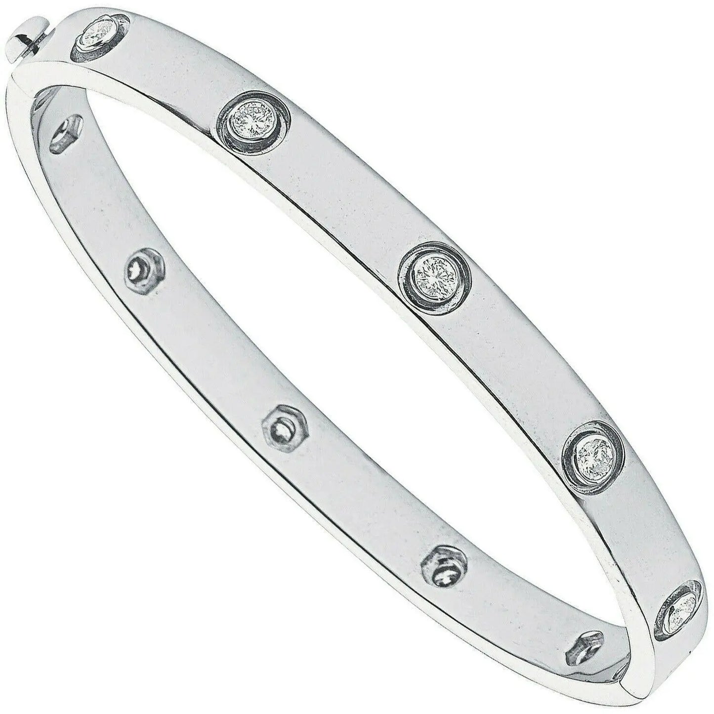 18Carat White Gold Round Diamond Rub Over Bangle 1.00 carat G/VS Diamond Bracelets
