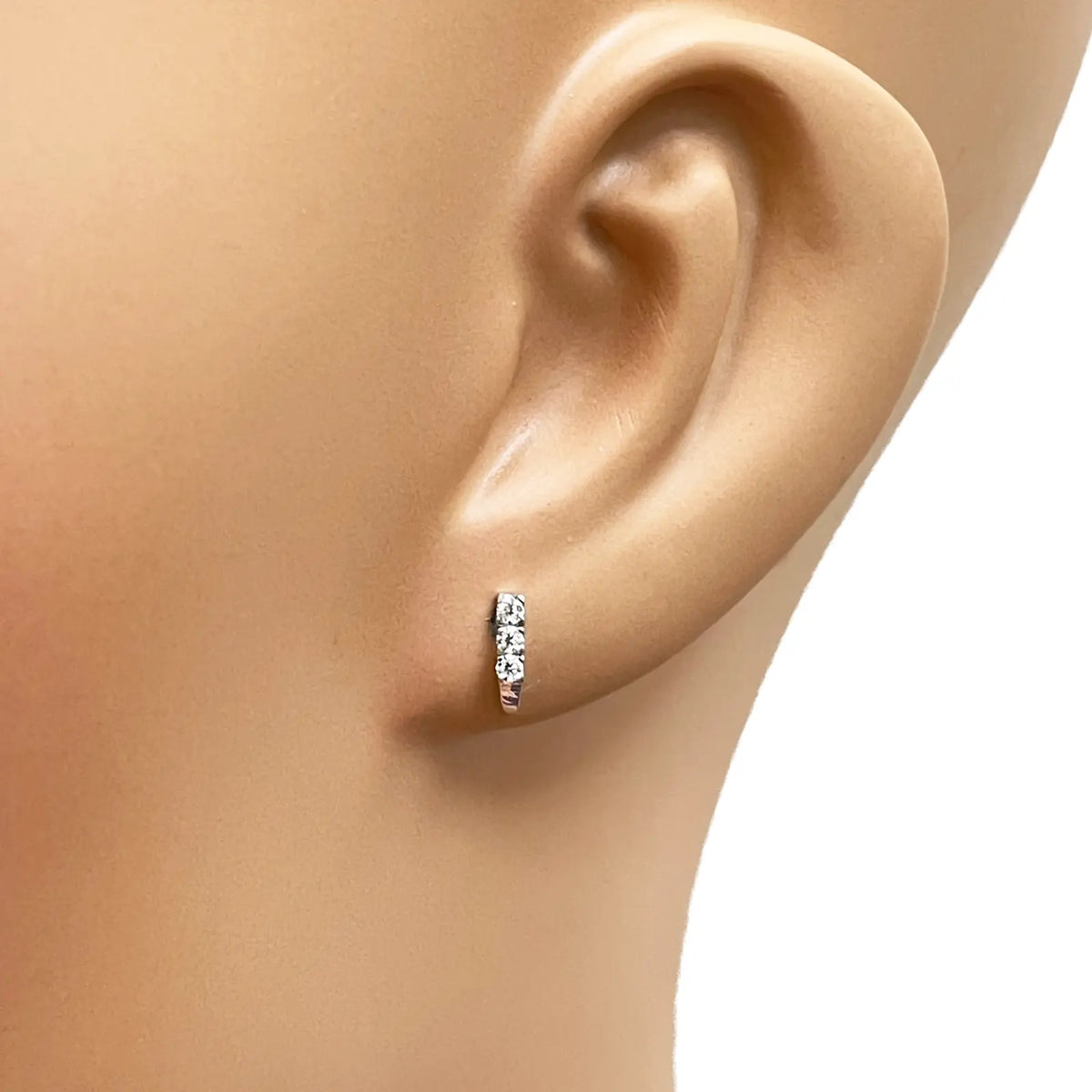 18ct White Gold High Polished 3 Stone Cubic Zirconia Children's Earrings 8mm Length