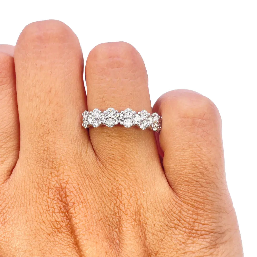 18ct White Gold Natural Round Diamond Half Eternity Band 0.99ct 4.5 mm Width Diamond Ring