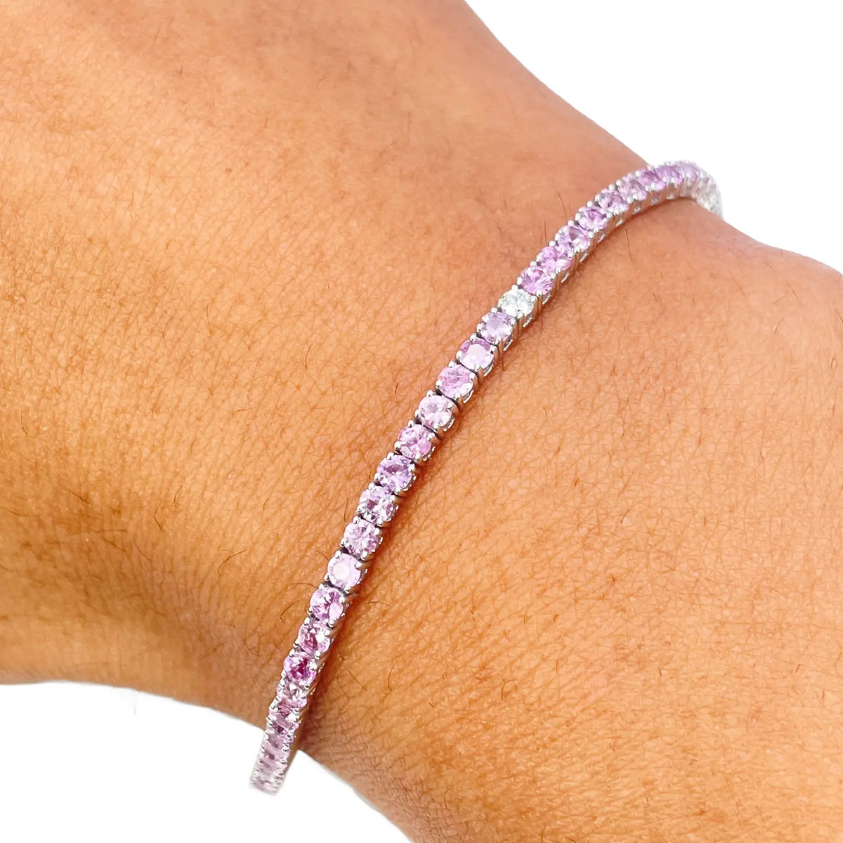18ct White Gold Natural Round Pink Sapphire & Diamond Tennis Bracelet 5.40ct Diamond Bracelets