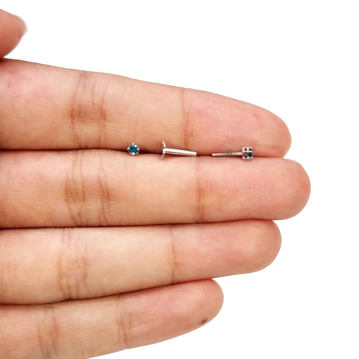 18ct White Gold & Natural Round 4-Claw Blue Diamond Children's Earrings 0.05ct