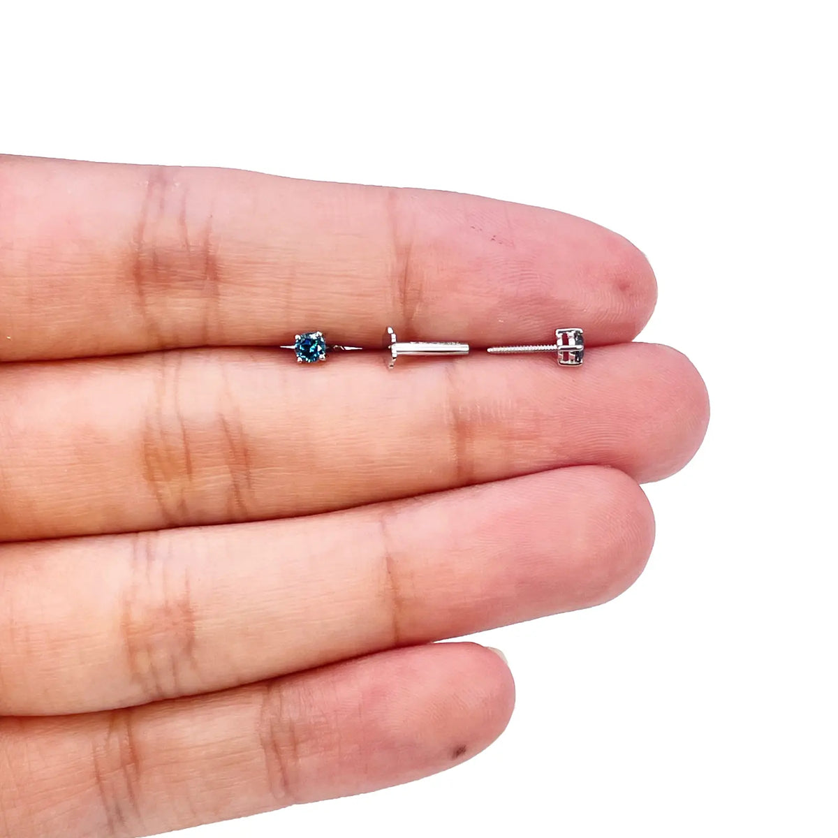 18ct White Gold & Natural Round 4-Claw Blue Diamond Children's Earrings 0.15ct