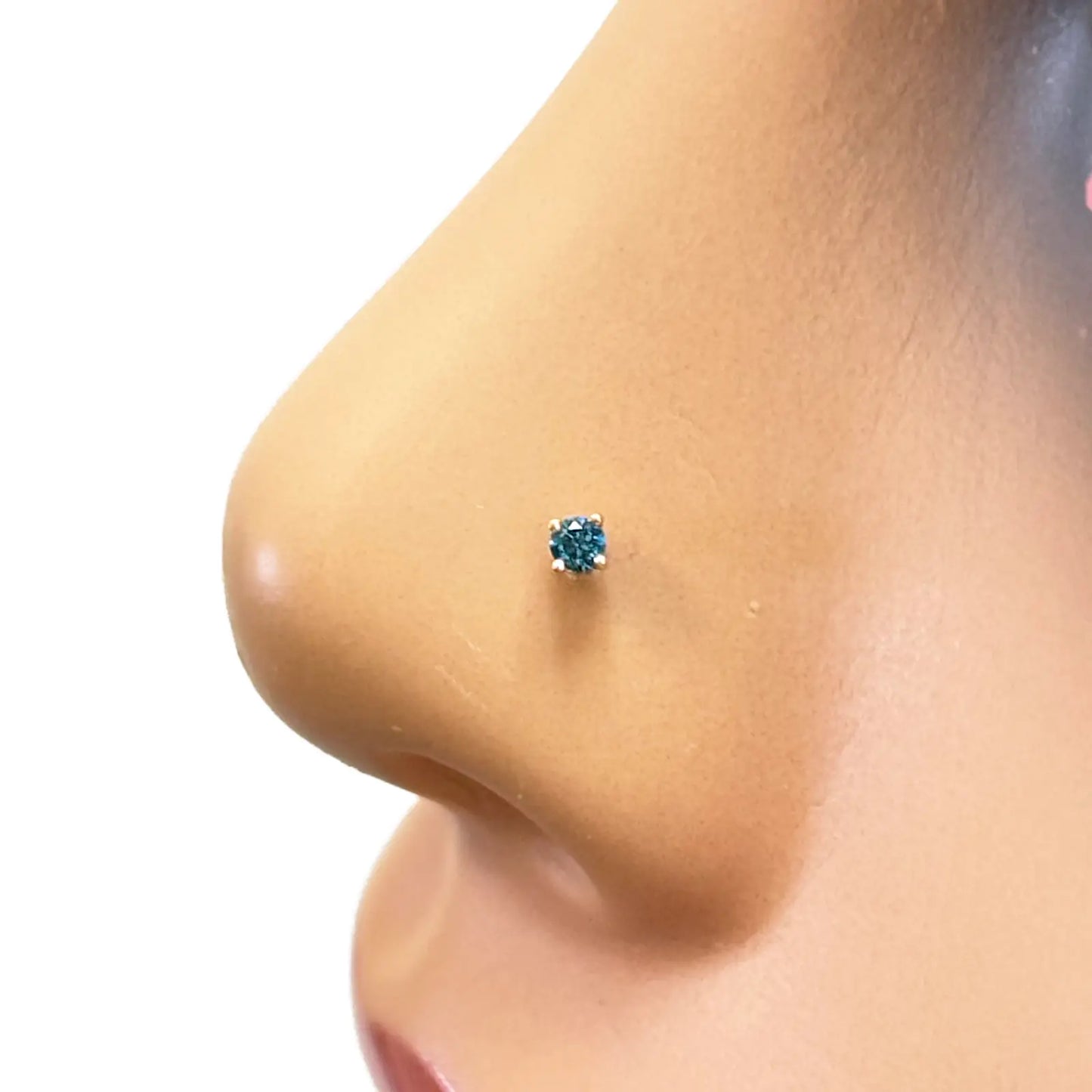 18ct White Or Rose Gold Blue Diamond Nose Stud Pin 0.03ct 4 claw 2mm Width Body Piercings