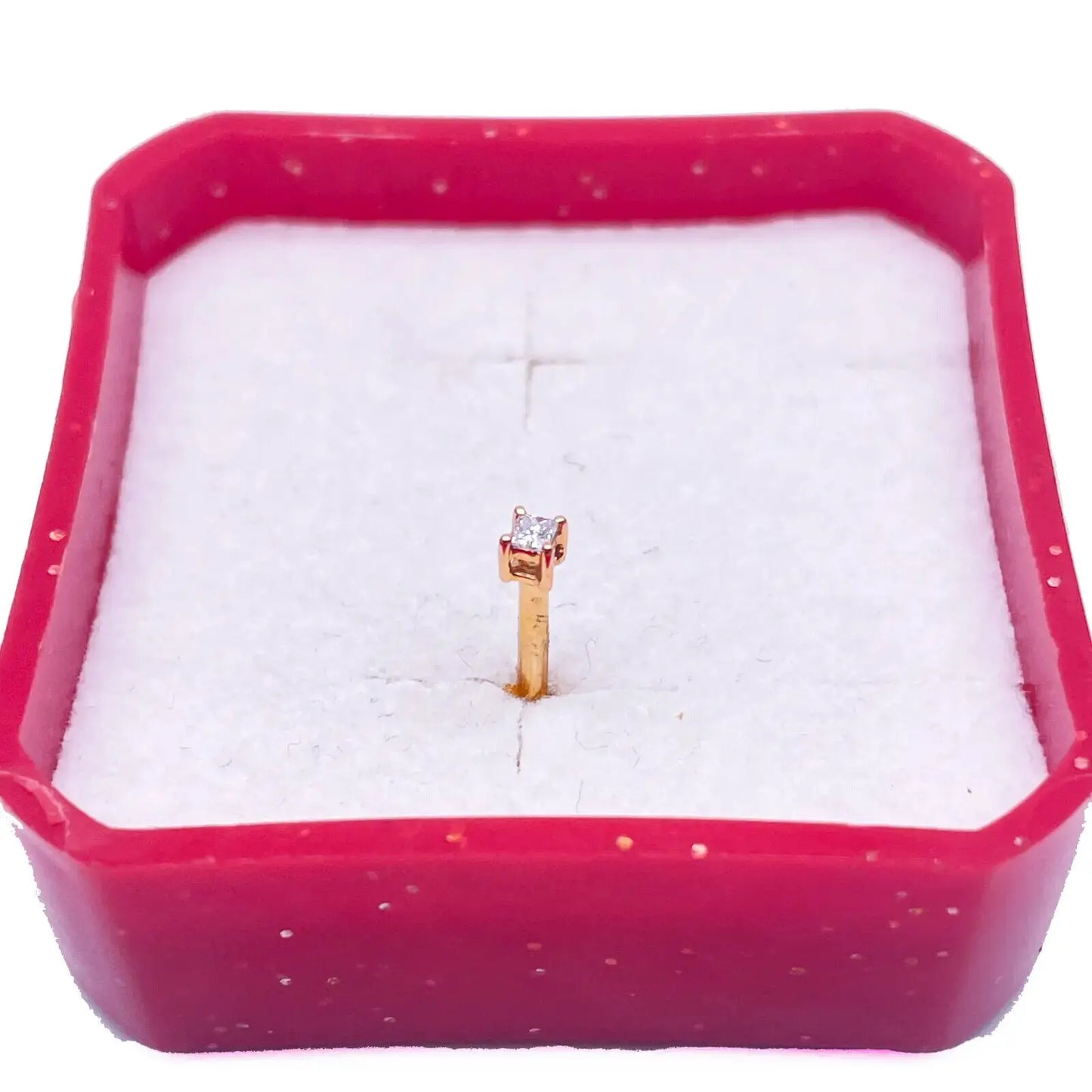 18ct White Or Yellow Gold Princess Diamond Nose Stud Pin 0.15ct 4 claw 3.4mm Body Piercings