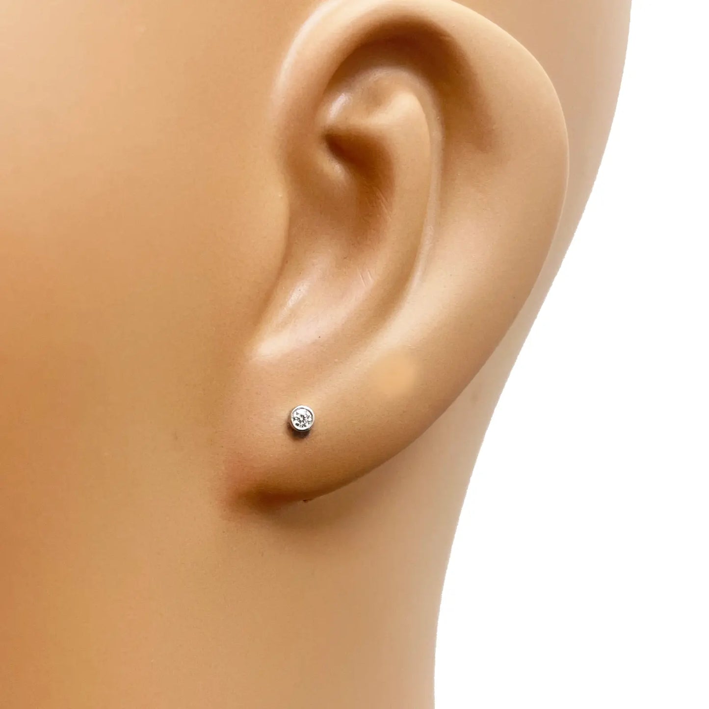 18ct White/Yellow Gold Diamond Bezel Children's Earrings 0.04ct Child friendly