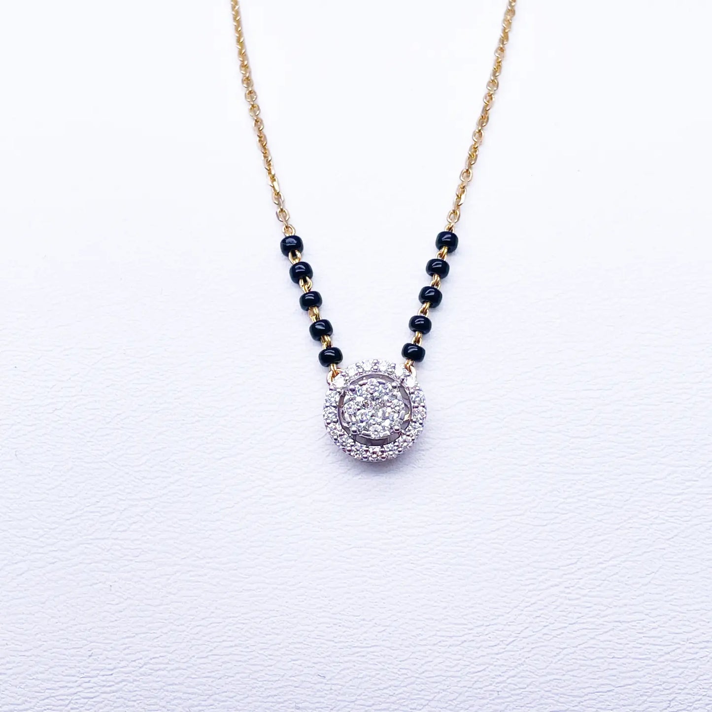 18ct Yellow Gold Natural Diamond Cushion Pendant Mangalsutra Necklace 0.45ct IGI Mangalsutra Chains
