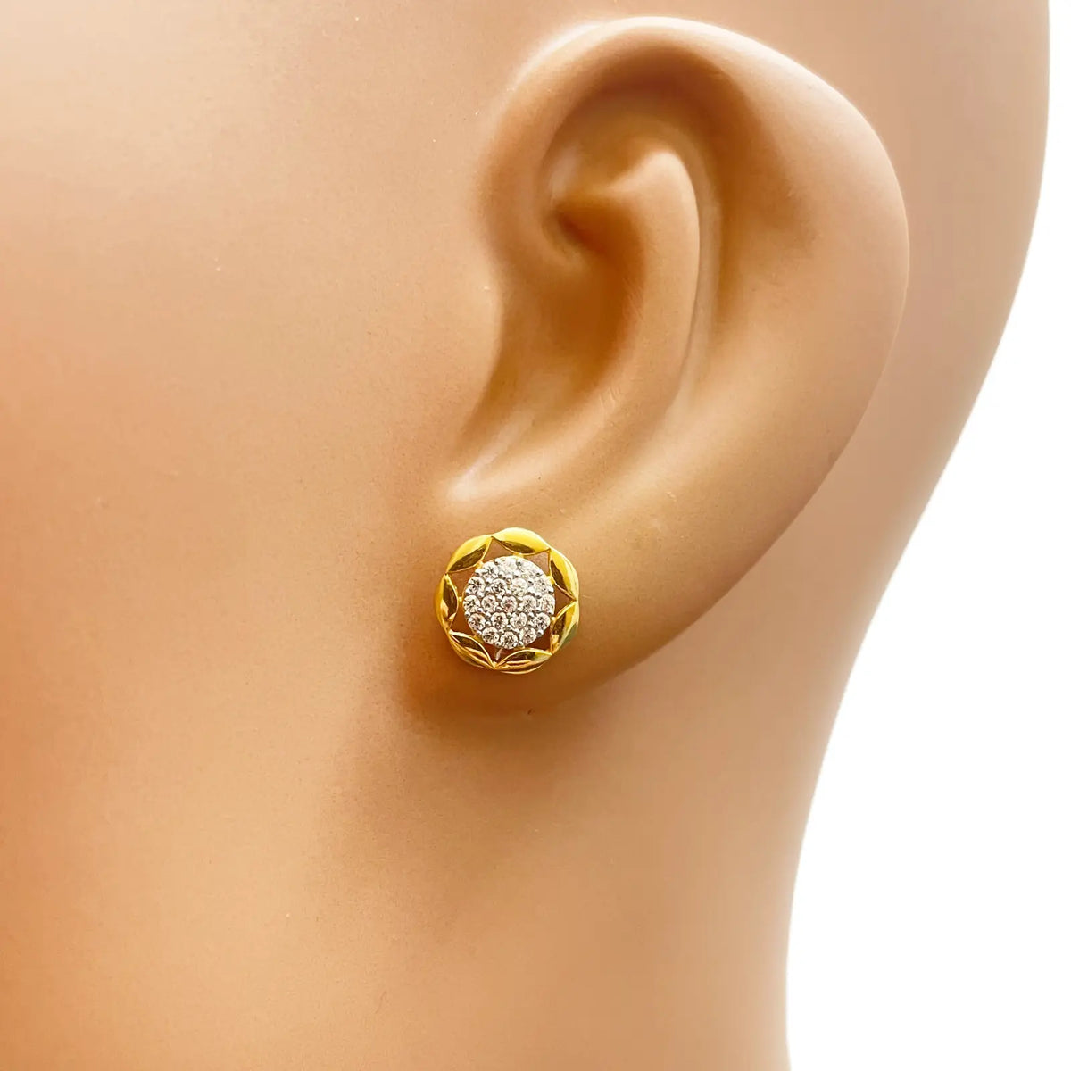 22ct Gold Floral Cubic Zirconia Cluster Stud Earrings High Polished - 9.5mm Width Gold earring