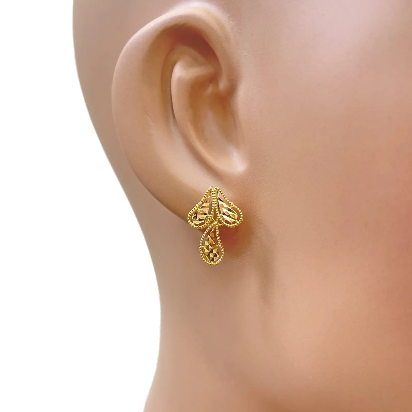 22ct Yellow Gold Diamond-Cut Milgrain Cascading Leaf Necklace & Earring Set Gold Necklace