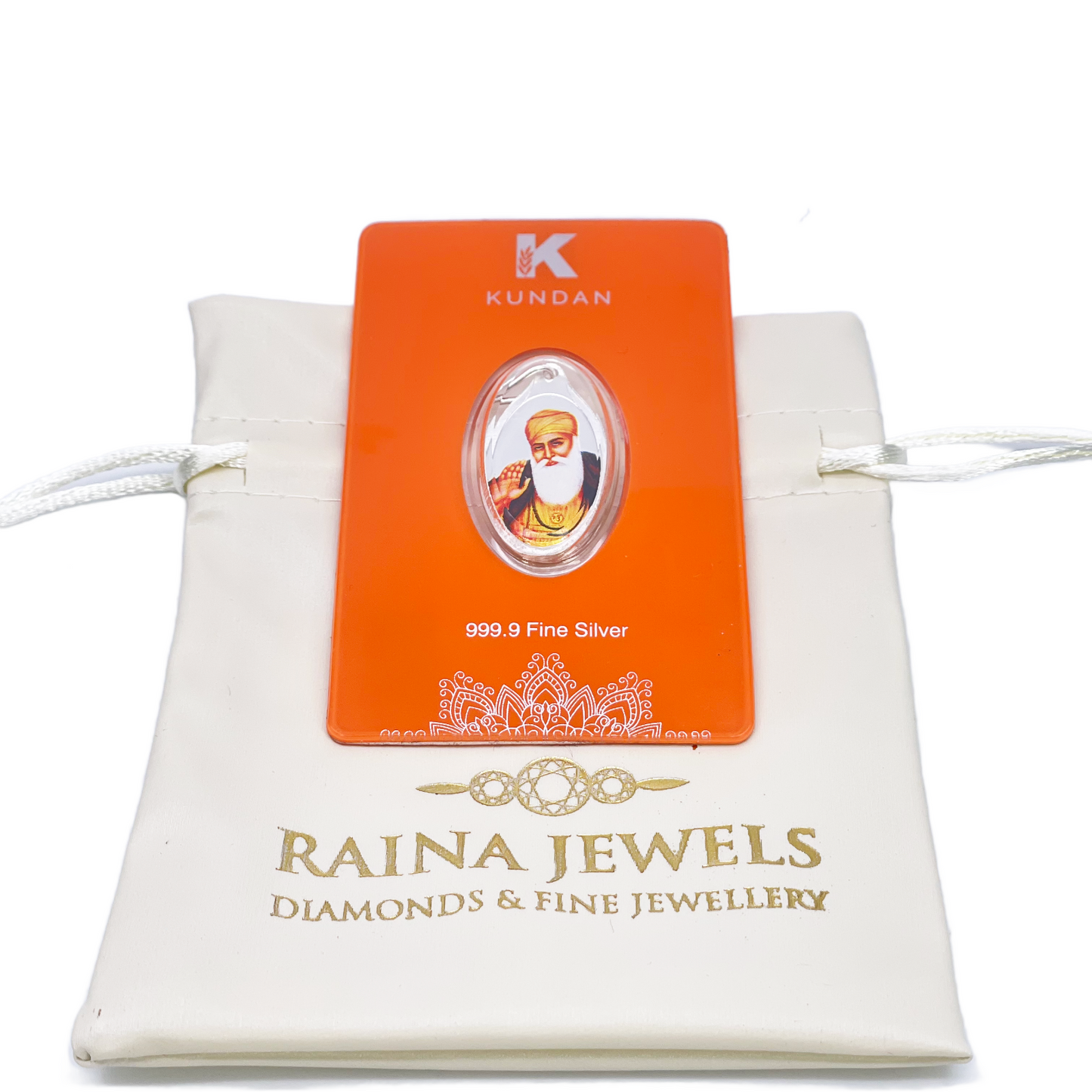 999,9 Reinsilber 5 Gramm Farbiger Guru Nanak Sikh-Anhänger Versiegelte Packung