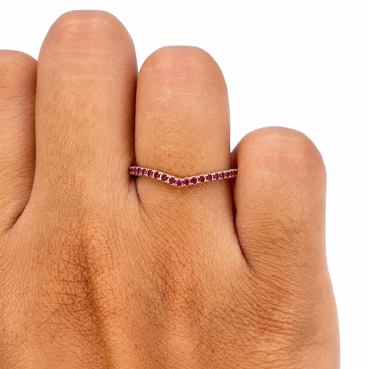 14ct Rose Gold Natural Ruby Wishbone Ring Pave 0.17ct