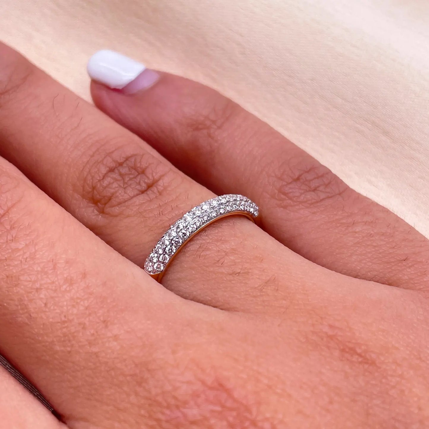14ct Yellow Gold Diamond 3 Row Dome Shaped Pave Set Ring 0.34ct Diamond Ring