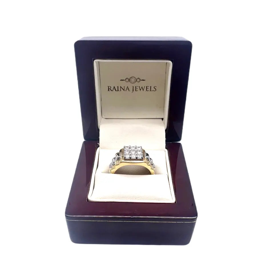 18K Yellow Gold 9 Stone Fancy Mens ring with Round Diamond 0.81cts G/SI Diamond Ring