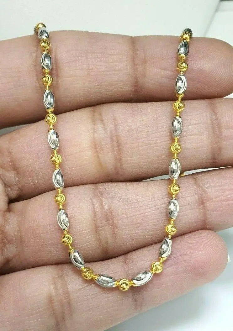 22ct Yellow Gold Ladies Two Tone Chain Necklace 16'' inches Long Hallmarked