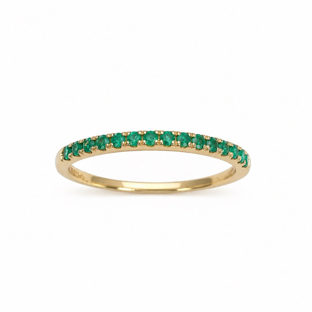 14 Carat Yellow Gold Half Eternity Band with Green Emerald Hallmarked