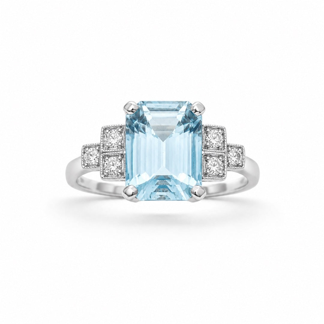 Vintage Design Aquamarine & Diamond Ring 0.35cts Pre-Owned Excellent Condition