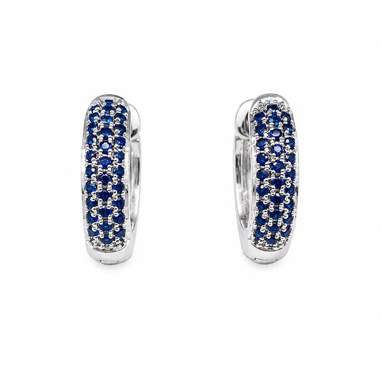 14 Carat White Gold Blue Sapphire Pair of Hoop Earrings 0.33 carats 4mm wide  Gold earring