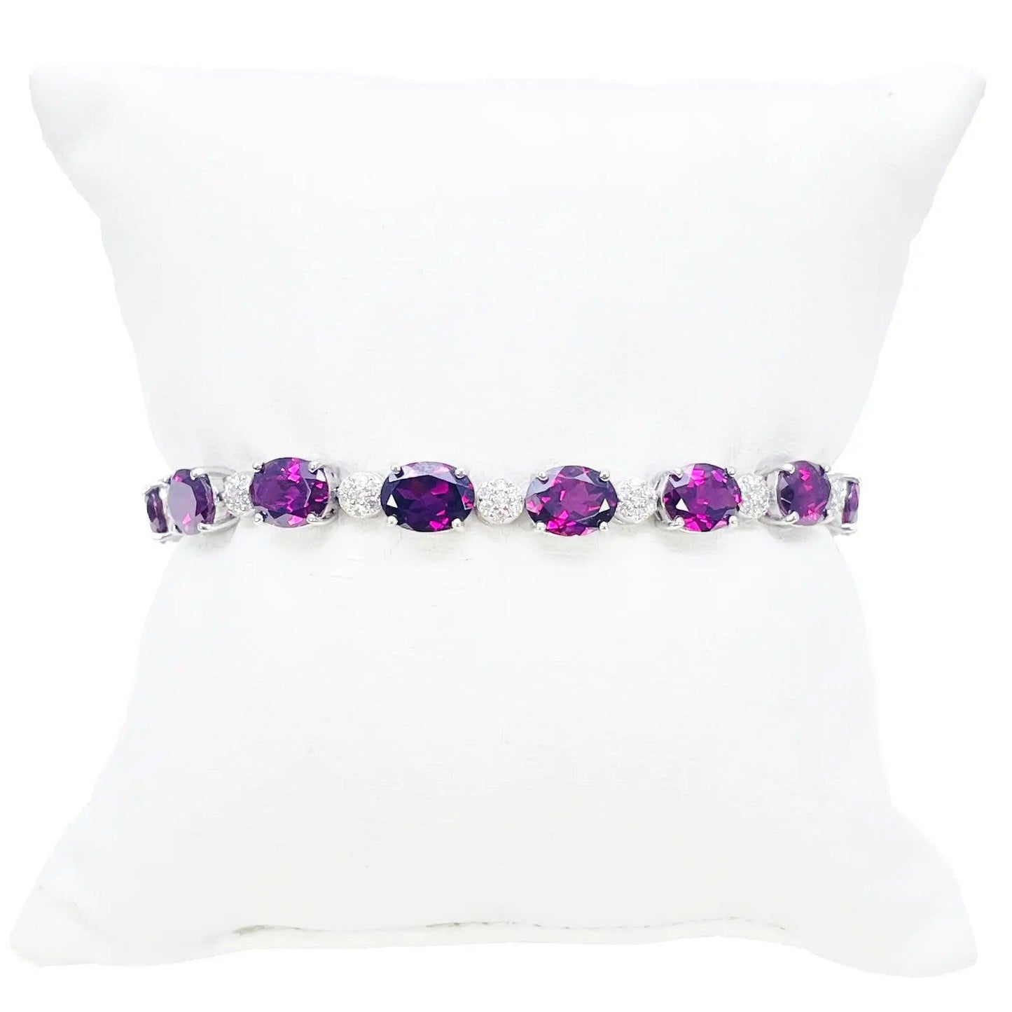 14ct White Gold Natural Diamond & Purple Rhodolite Garnet Oval Cluster Bracelet¬† Diamond Bracelets