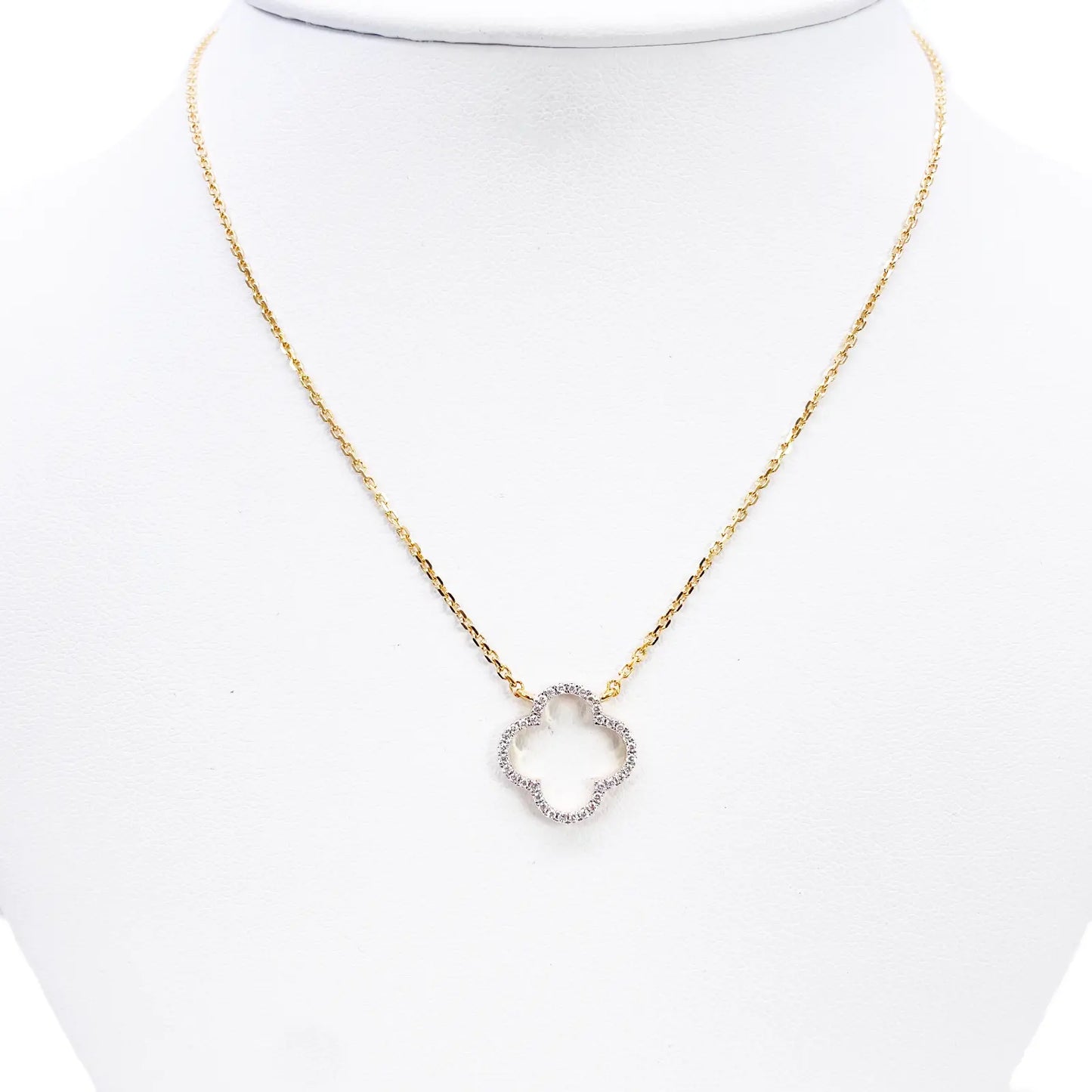 14ct Yellow Gold Elegant Open Flower Diamond Necklace 0.15ct 18 inches 
