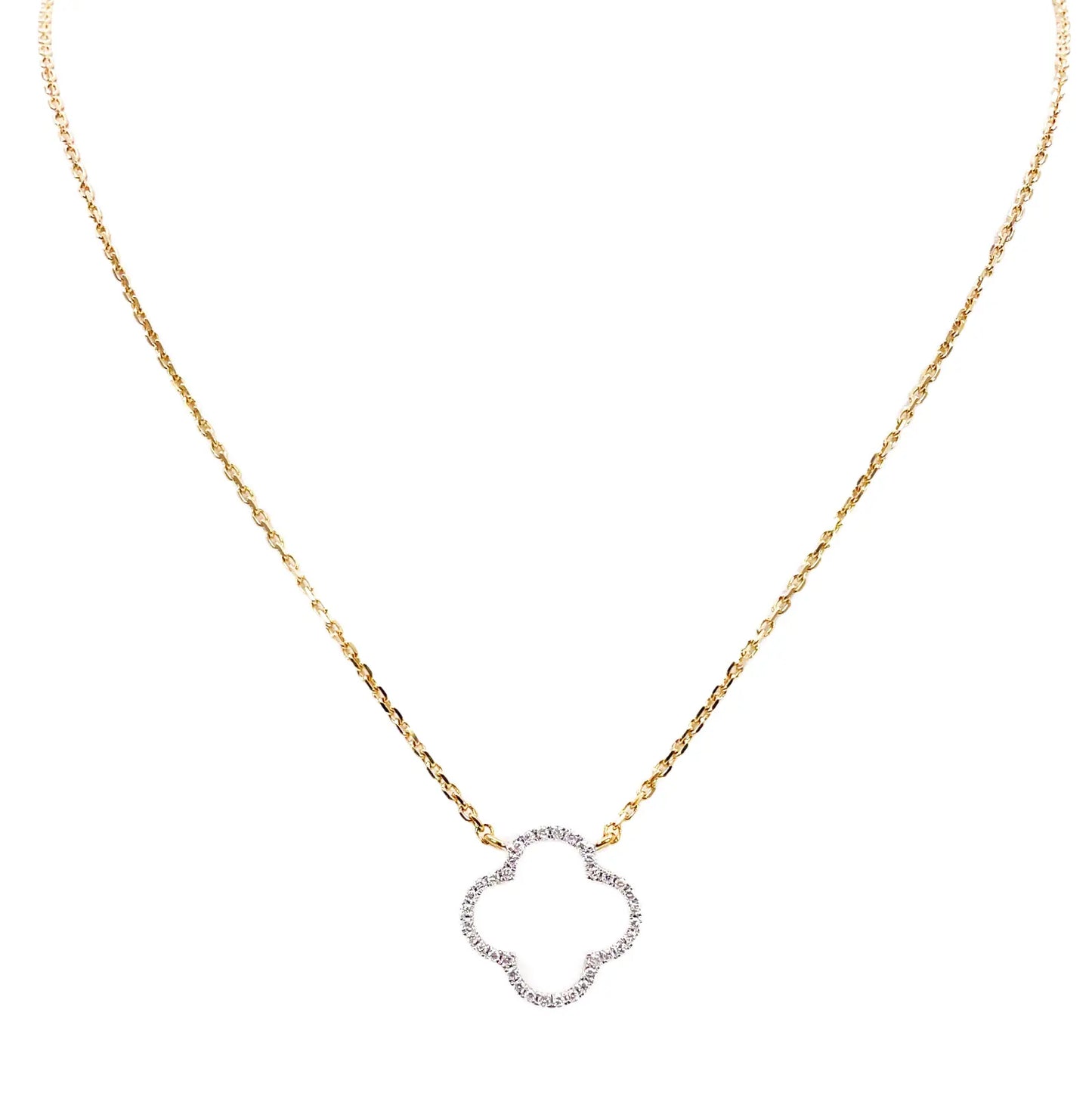 14ct Yellow Gold Elegant Open Flower Diamond Necklace 0.15ct 18 inches 