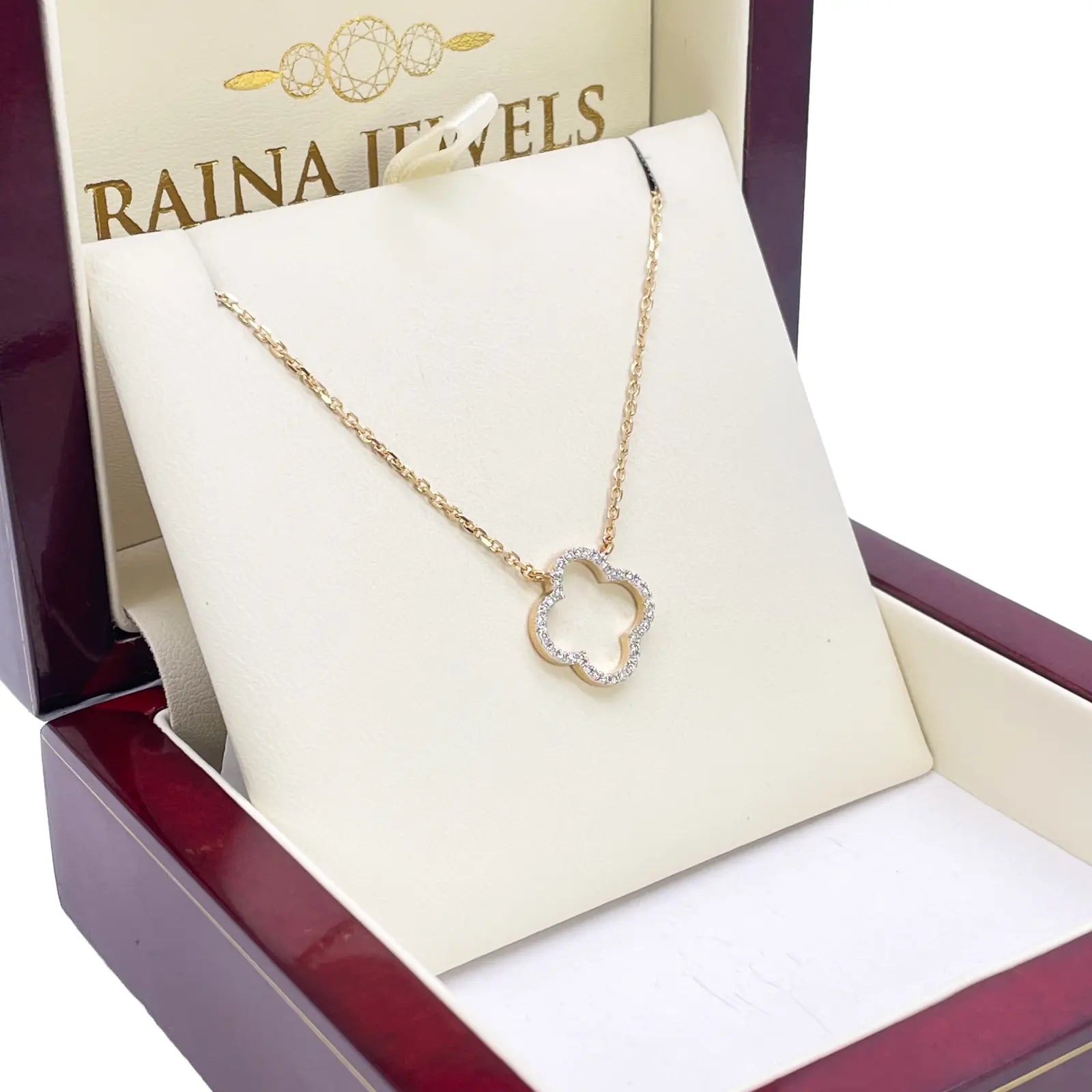 14ct Yellow Gold Elegant Open Flower Diamond Necklace 0.15ct 18 inches 