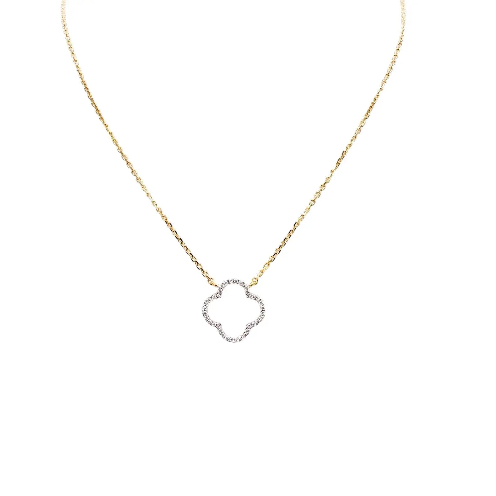 14ct Yellow Gold Elegant Open Flower Diamond Necklace 0.15ct 18 inches  Diamond Necklace