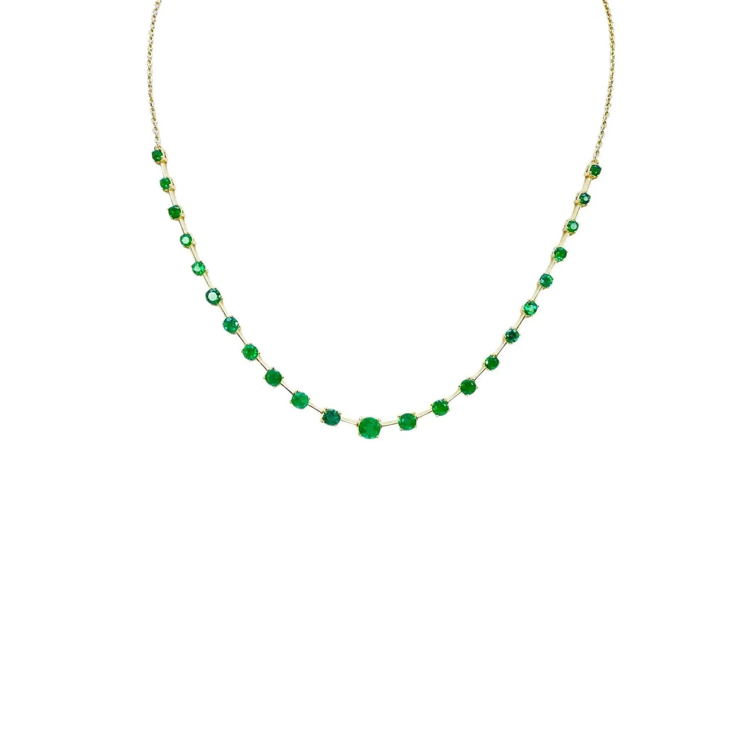 14ct Yellow Gold Natural Round Emerald 4-Claw Chain Necklace 17 inch 2.73ct  Gold Necklace