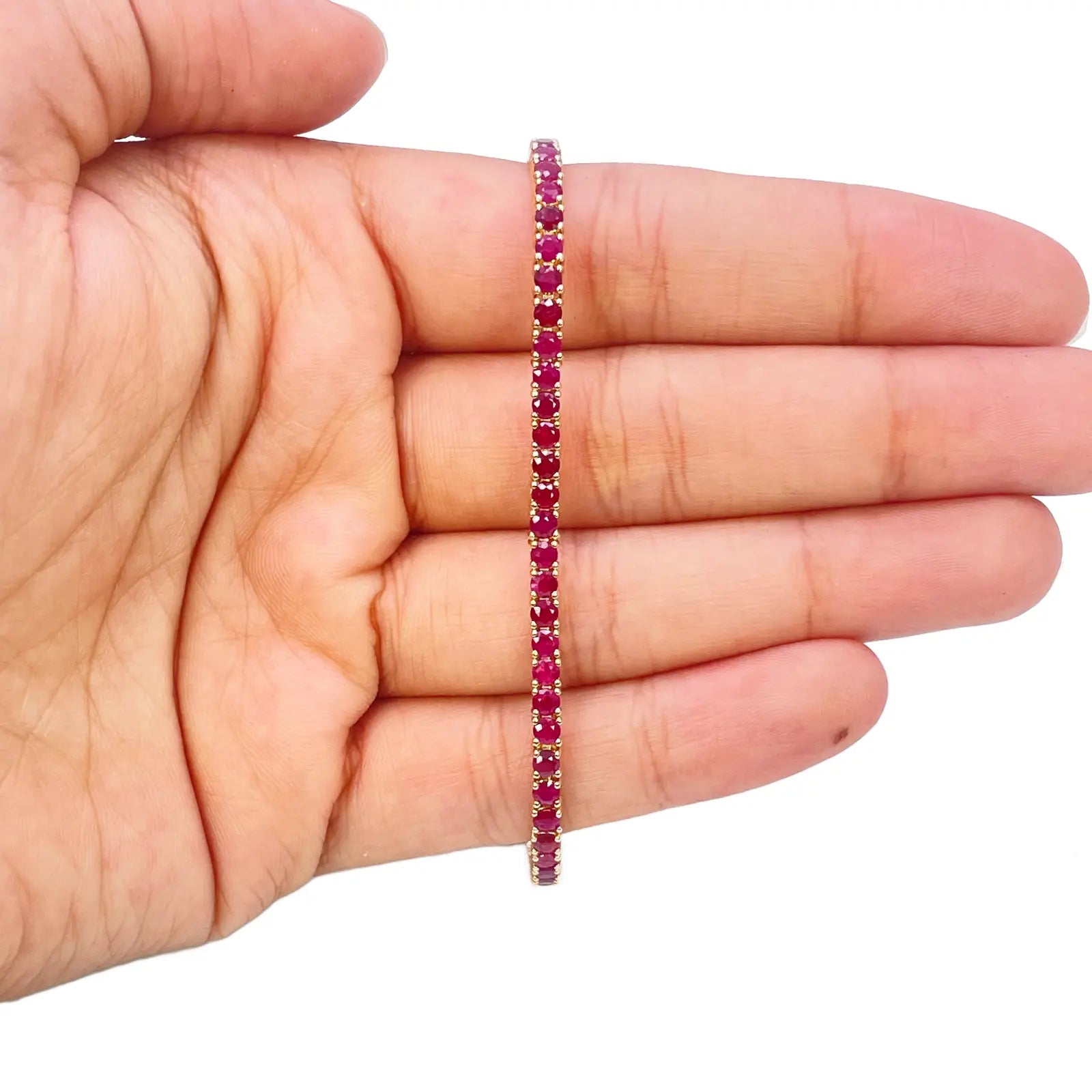 14ct Yellow Gold Natural Round Ruby Tennis Bracelet 5ct 7 Inches Length 