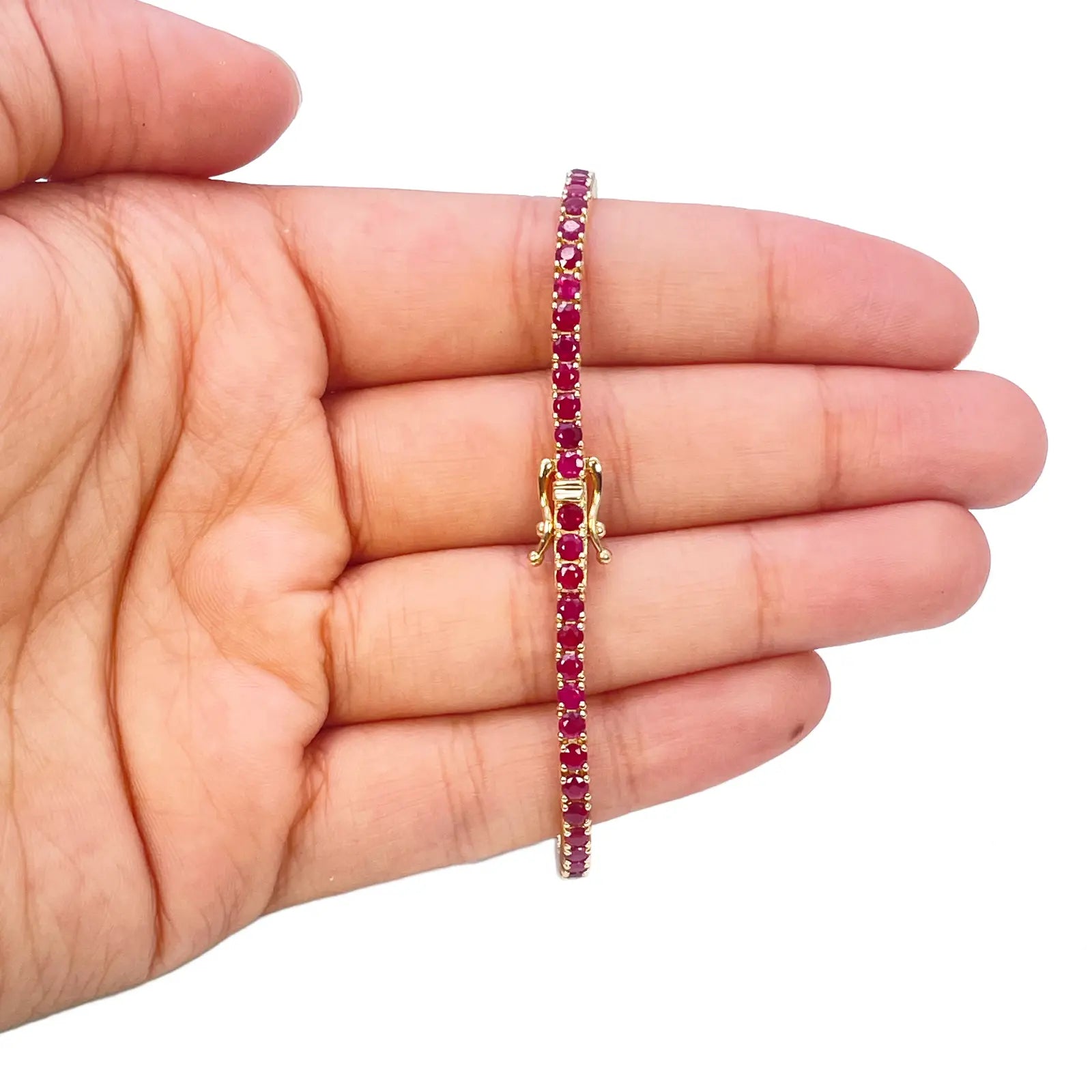 14ct Yellow Gold Natural Round Ruby Tennis Bracelet 5ct 7 Inches Length 