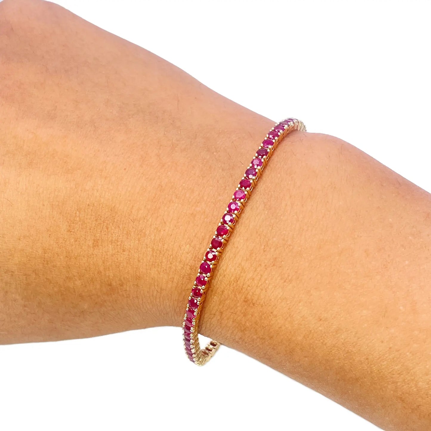 14ct Yellow Gold Natural Round Ruby Tennis Bracelet 5ct 7 Inches Length 