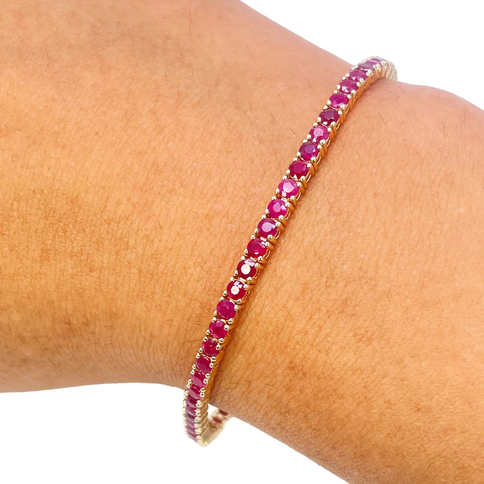 14ct Yellow Gold Natural Round Ruby Tennis Bracelet 5ct 7 Inches Length 