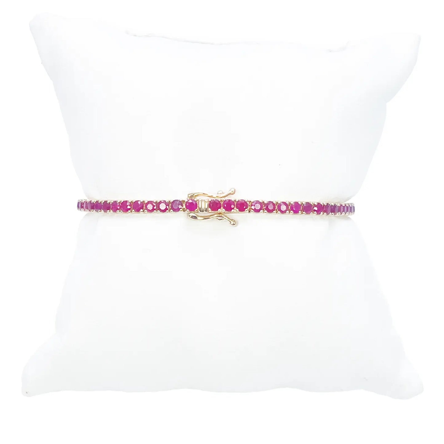 14ct Yellow Gold Natural Round Ruby Tennis Bracelet 5ct 7 Inches Length 