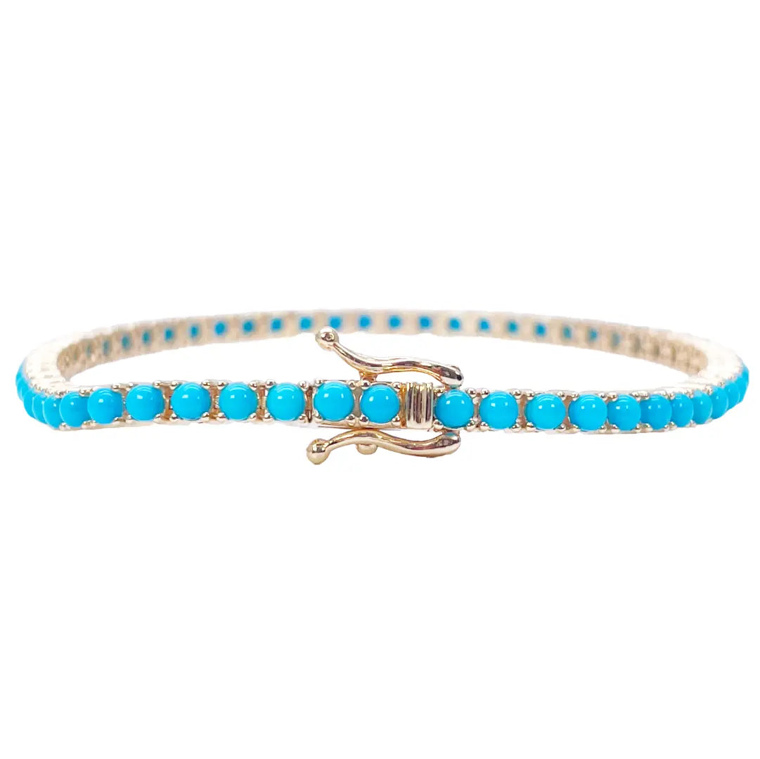 14ct Yellow Gold Unique Round Turquoise Tennis Bracelet 4.60ct 7 Inches 