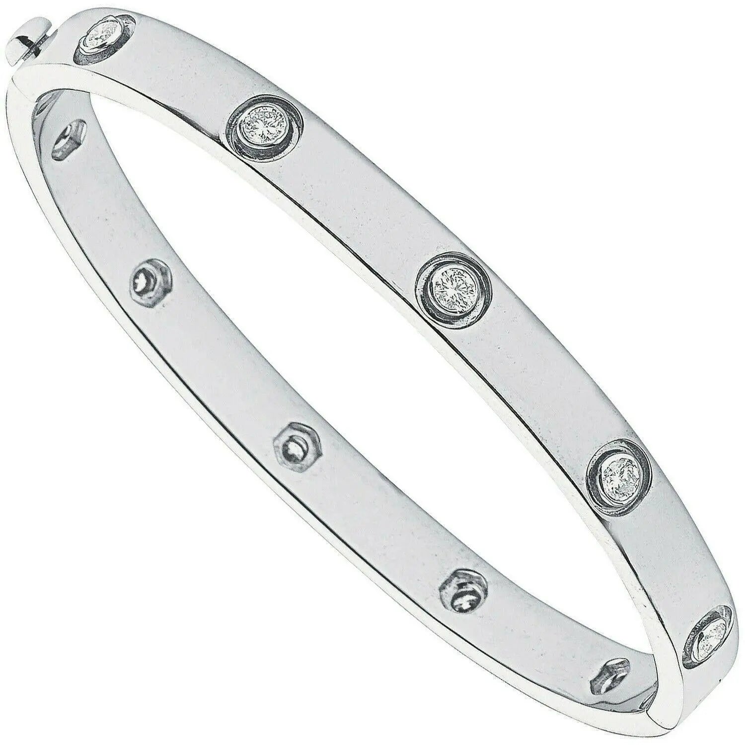 18Carat White Gold Round Diamond Rub Over Bangle 1.00 carat  G/VS  Diamond Bracelets