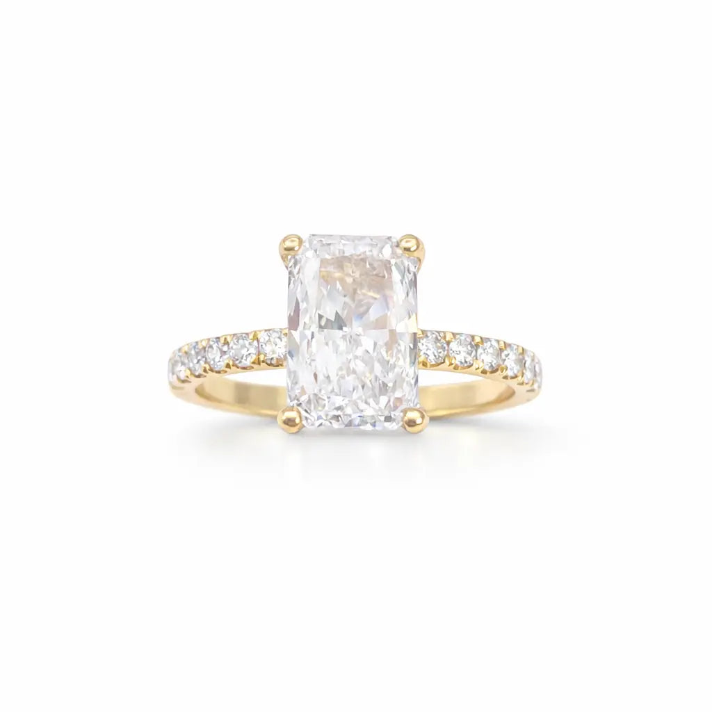 18ct Gold IGI Certified Lab-Grown Radiant Diamond Ring with Hidden Halo, 3.30ct  Diamond Ring