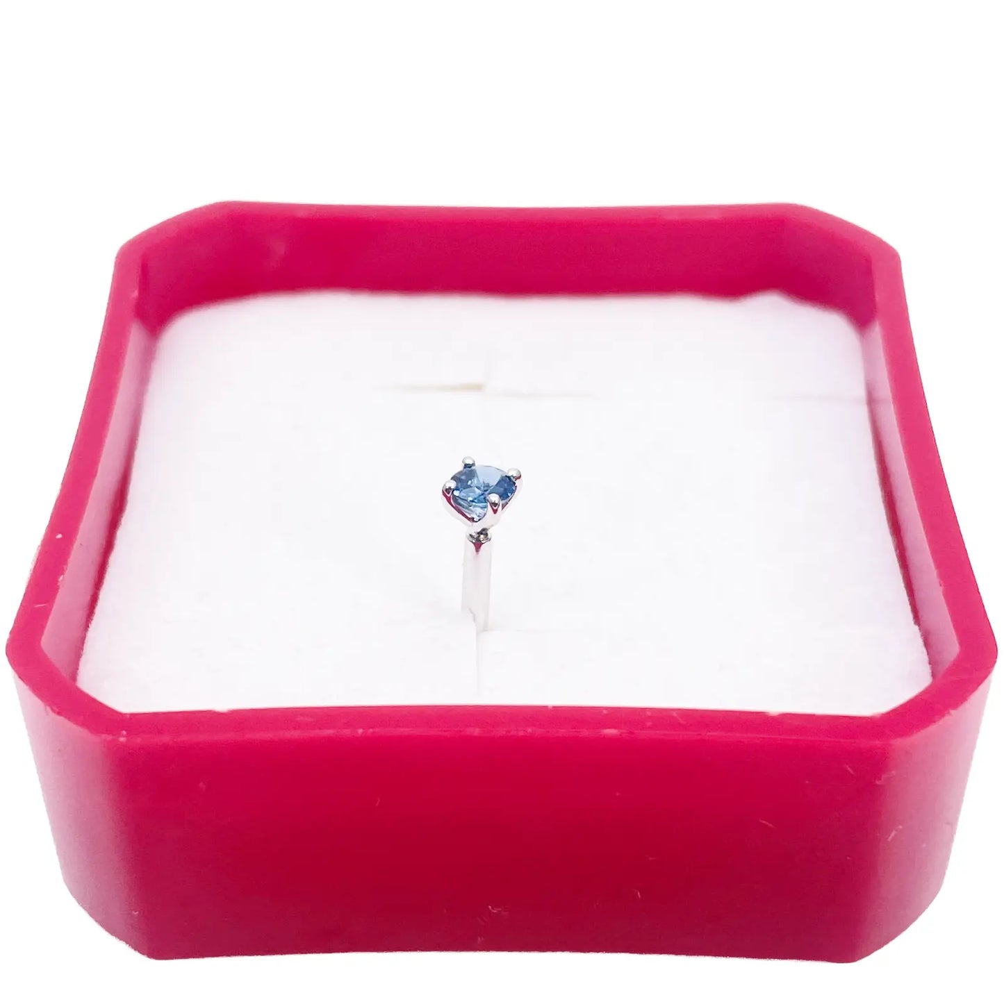 18ct Gold Natural Round Sapphire 4-Claw Nose Stud Pin 0.10ct 2.8mm Width 
