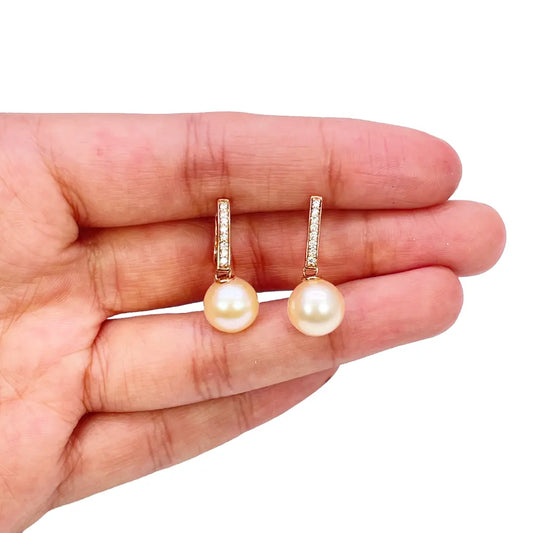 18ct Rose Gold Elegant Natural Diamonds & Pearl Drop Hoop Earrings 0.15ct 