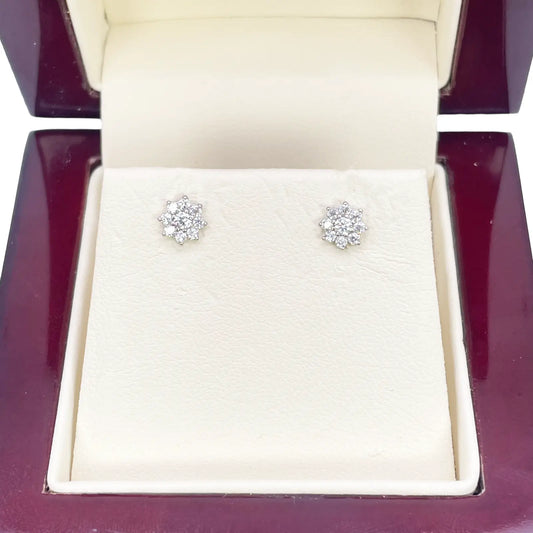 18ct White Gold Beautiful Eight Petal Cubic Zirconia Floral Children's Earrings 5.5mm Length 