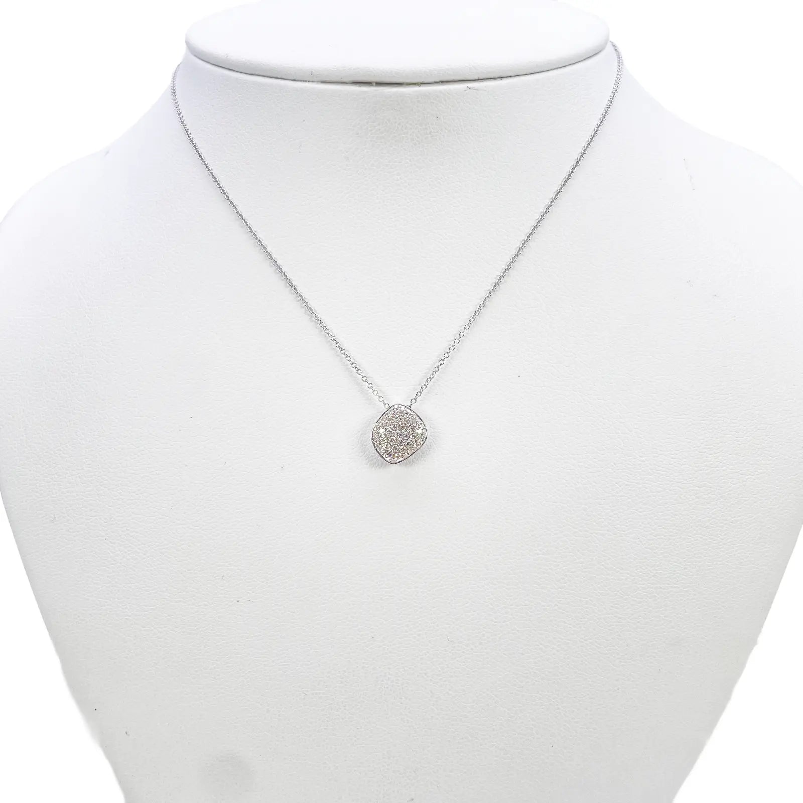 18ct White Gold Natural Diamond 0.27ct Cluster Square Pendant Necklace 18''inches 