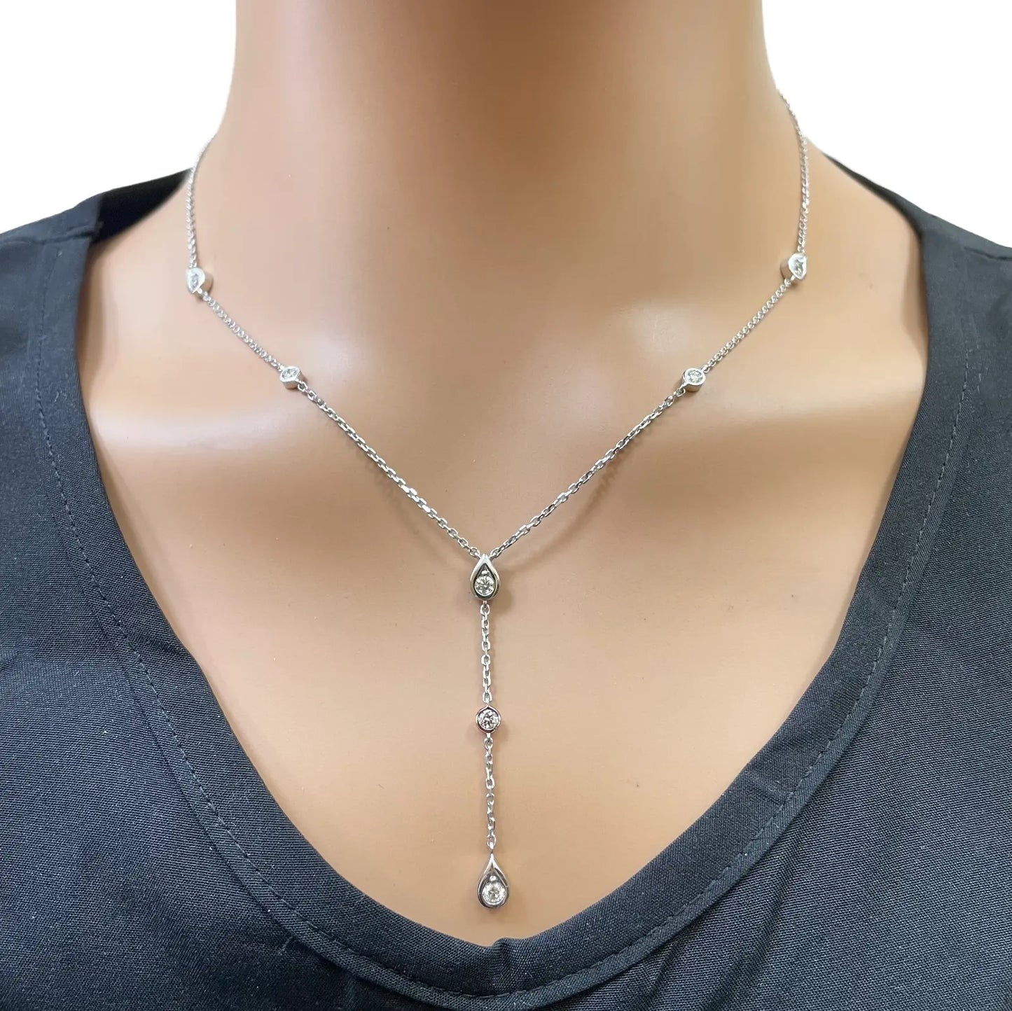 18ct White Gold Natural Diamond Bezel Lariat Y Drop Necklace 0.50ct  Diamond Necklace
