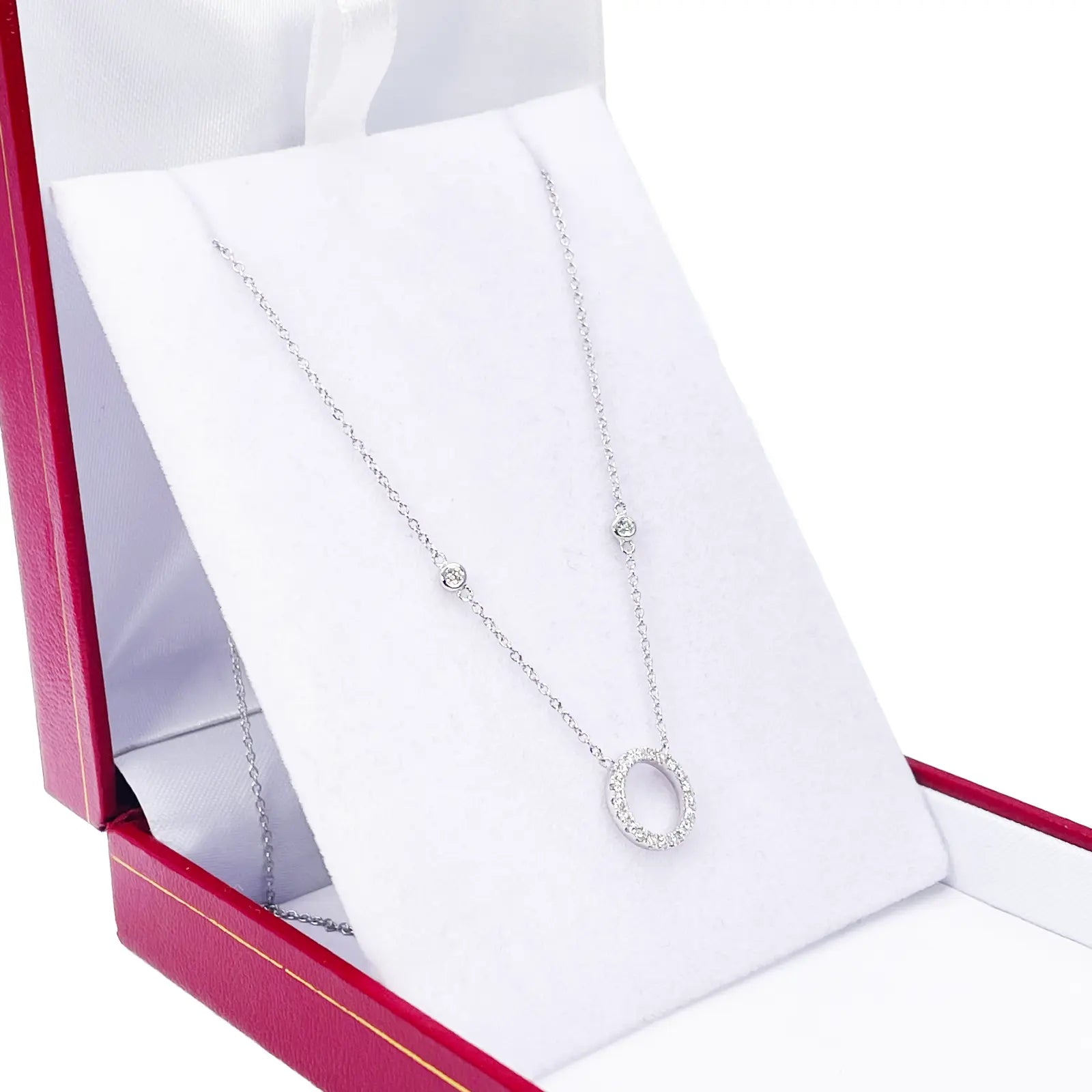 18ct White Gold Natural Round Diamond 0.20ct Circle of Life Necklace 17 Inches 