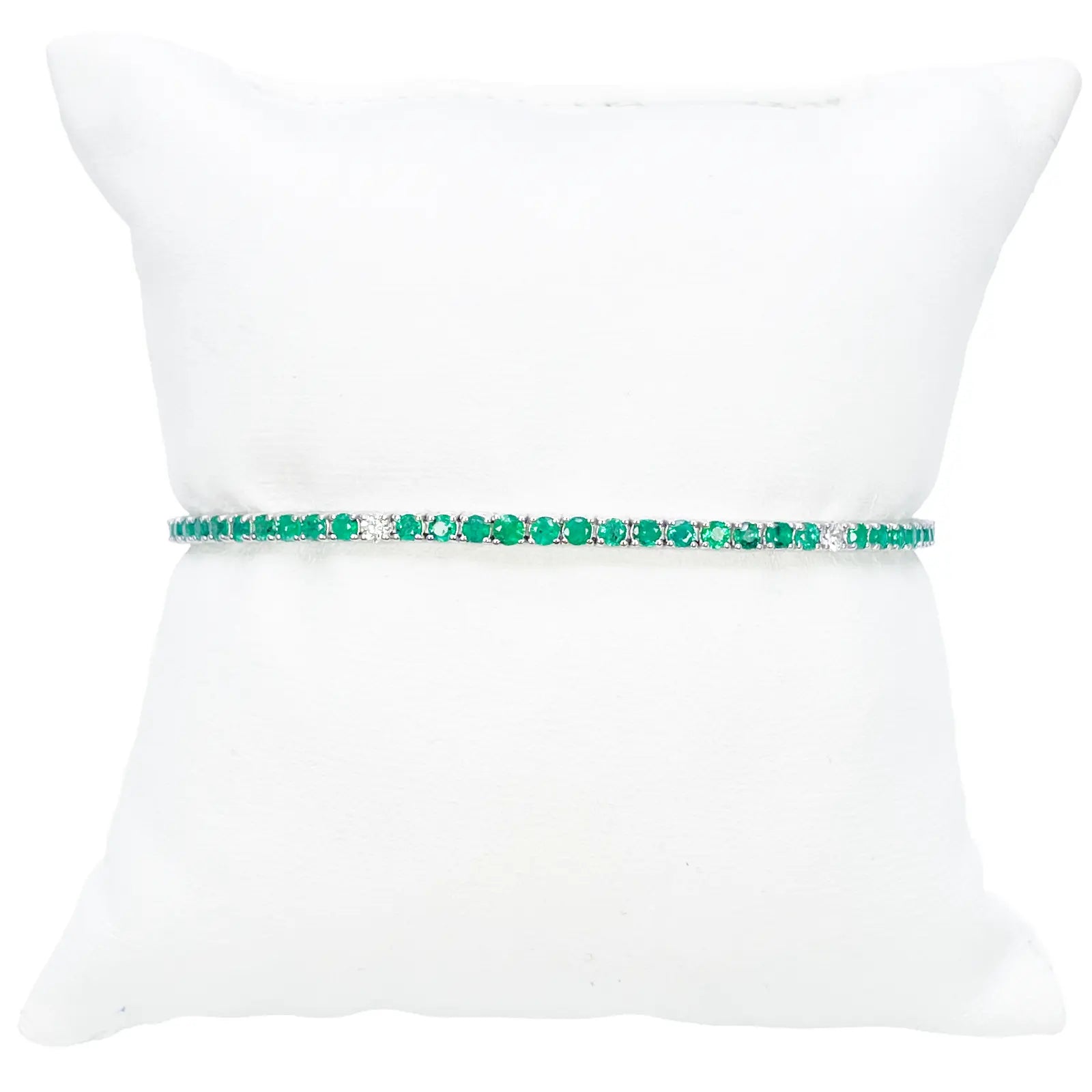 18ct White Gold Natural Round Emerald & Diamond Tennis Bracelet 3.00ct 7 Inches  Diamond Bracelets