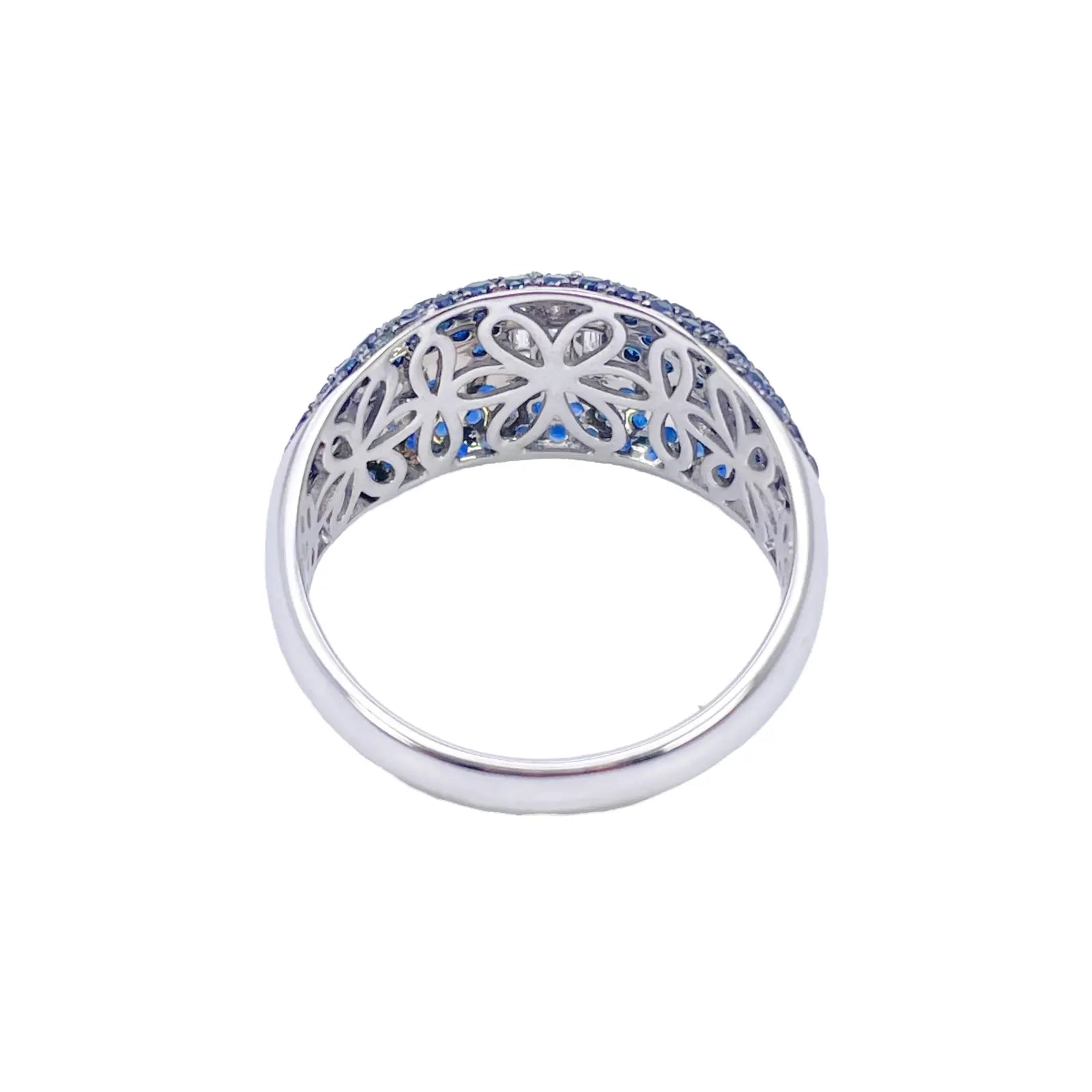18ct White Gold Natural Sapphire & Diamond Cluster Cocktail Dome Ring 1.60ct  Diamond Ring