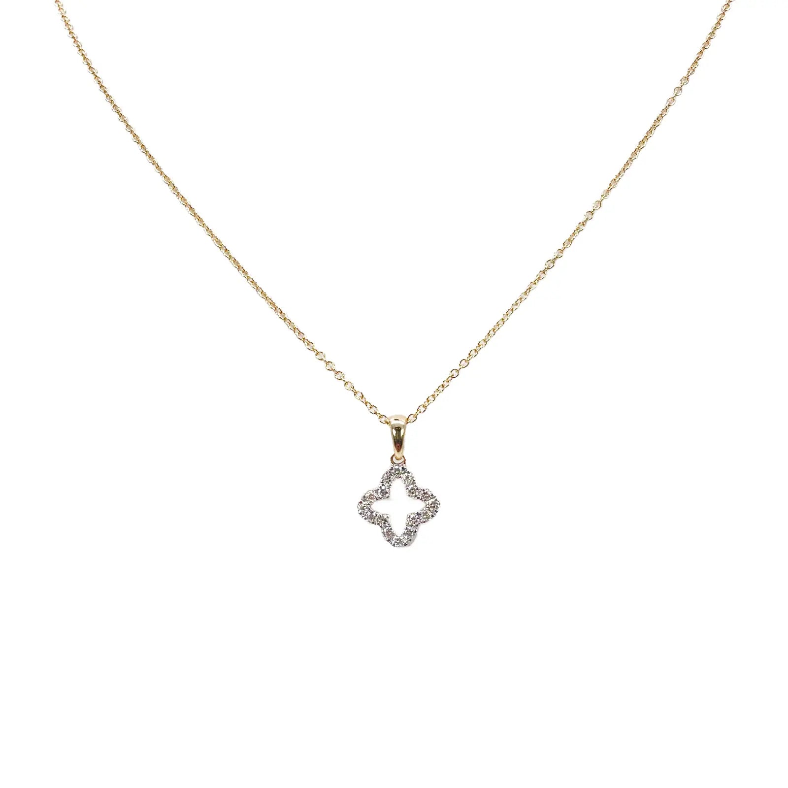 18ct Yellow Gold Diamond Clover Necklace Stud Earrings Matching Set 0.38ct 
