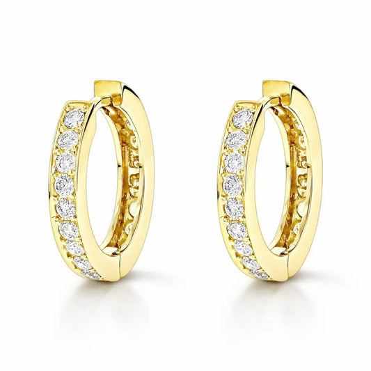 18ct Yellow Gold Diamond Pair of Hoop Earrings 0.20ct 14mm wide  Gold earring