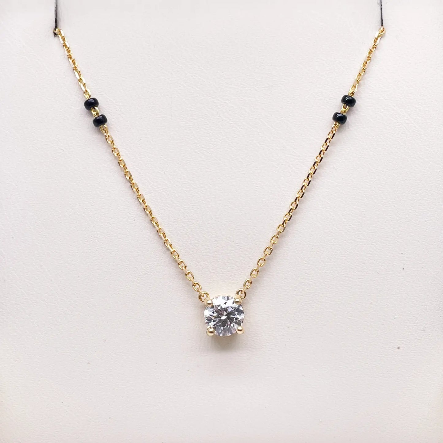 18ct Yellow Gold Lab Grown Diamond 1.00ct Black Beads Mangalsutra Necklace IGI  Mangalsutra Chains
