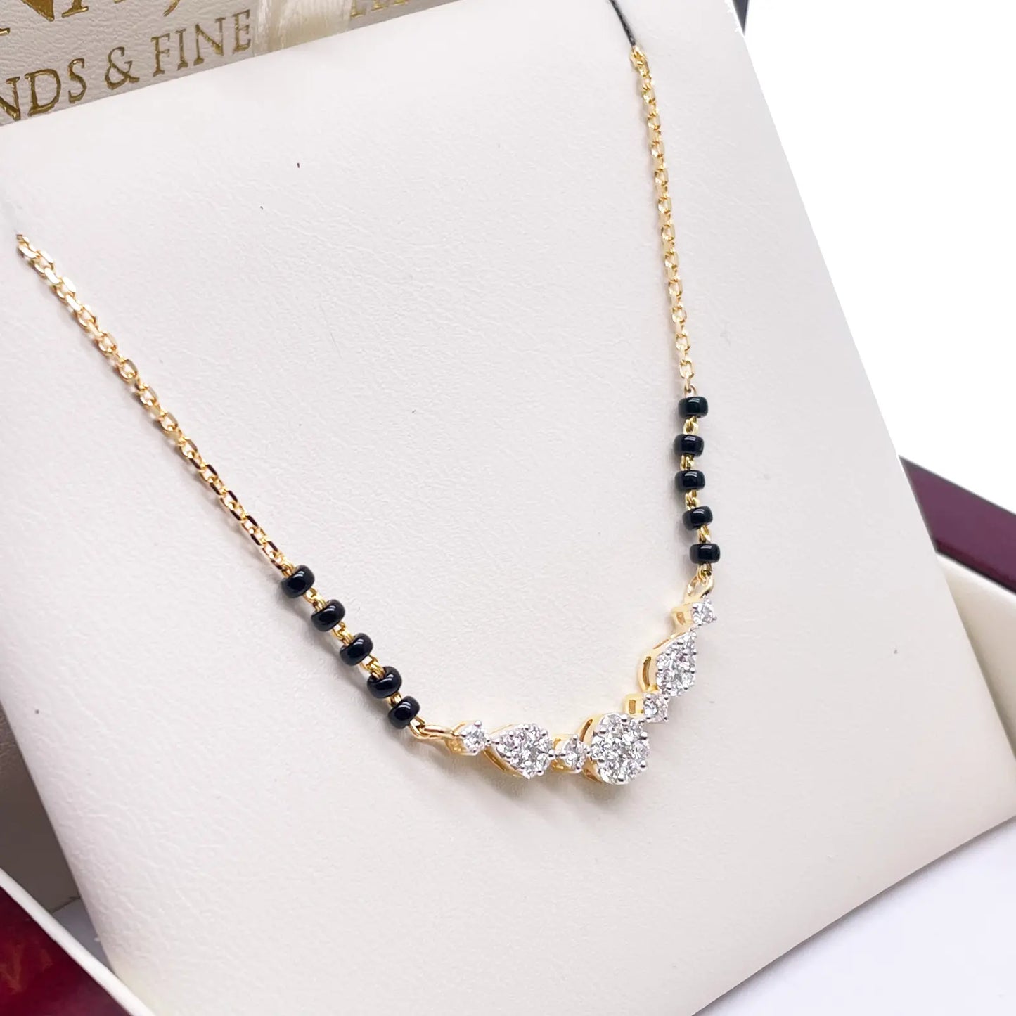 18ct Yellow Gold Natural Diamond 0.51ct Round & Pear Pendant Mangalsutra Necklace IGI Certified  Mangalsutra Chains