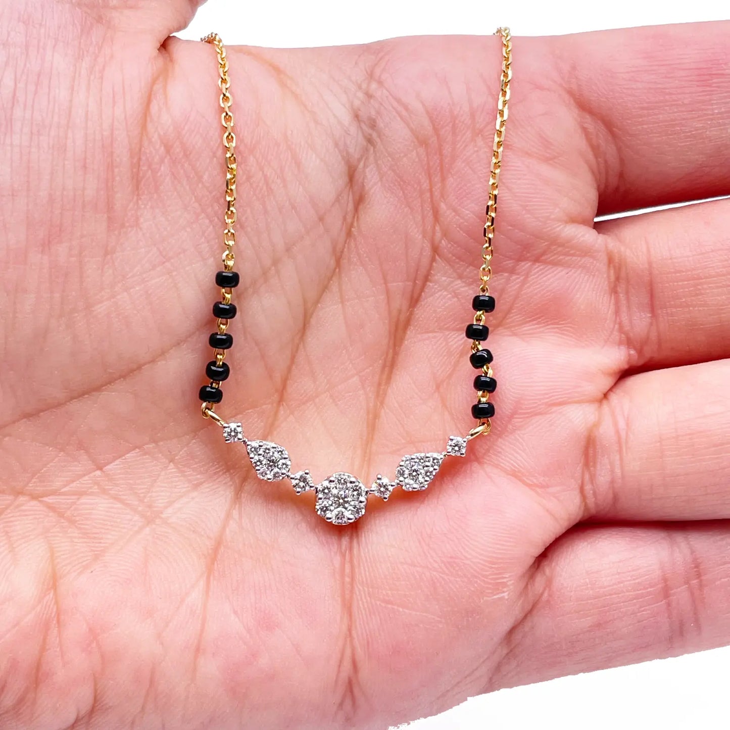 18ct Yellow Gold Natural Diamond 0.51ct Round & Pear Pendant Mangalsutra Necklace IGI Certified  Mangalsutra Chains